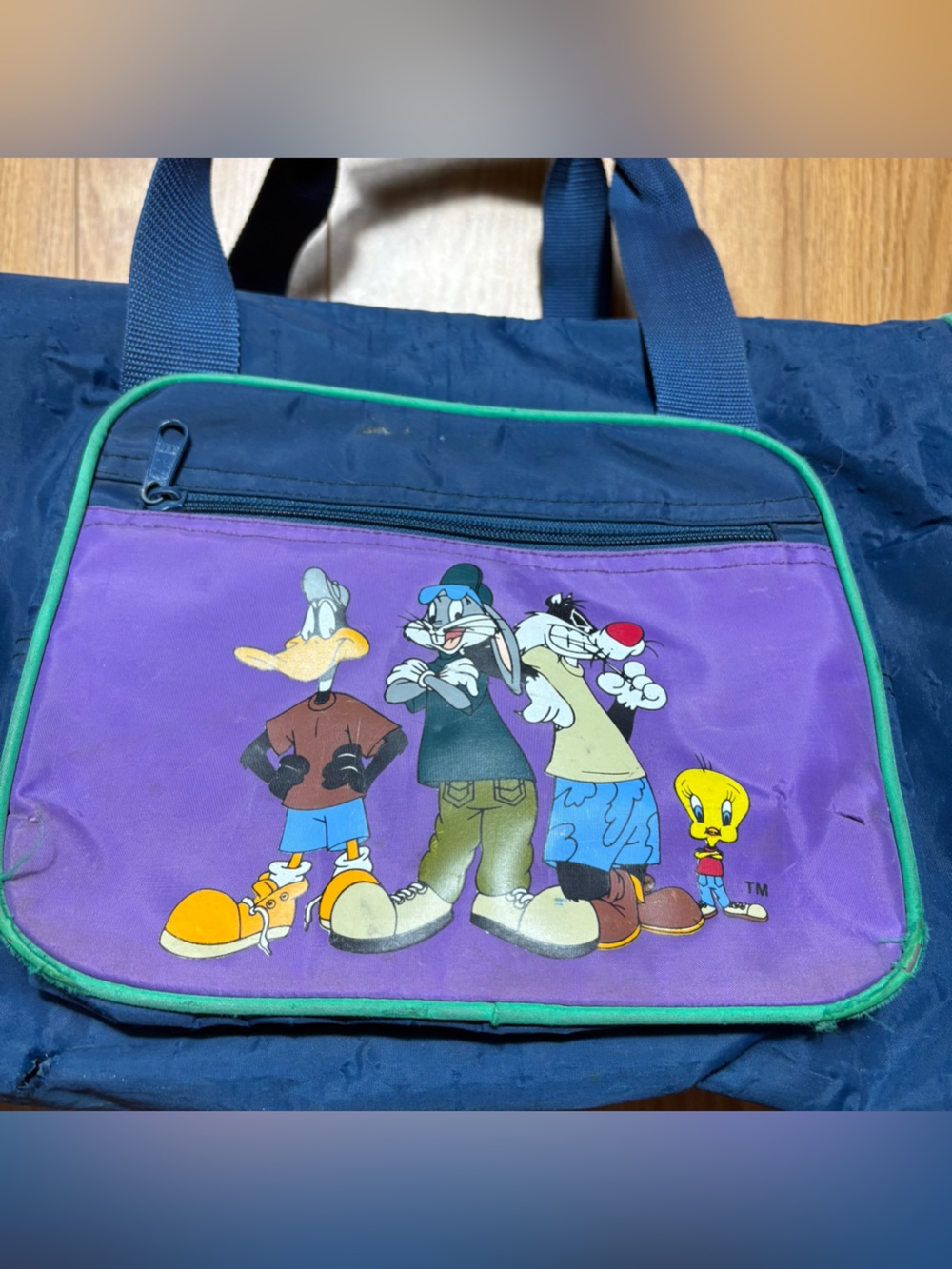 1994 Looney Tunes Duffel bag tweety, bugs bunny -no strap, distressed